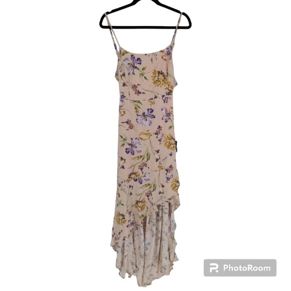 Lulus Women's Bright Blossoms Blush Pink Floral Print High-Low Maxi Dress Medium - Picture 1 of 16
